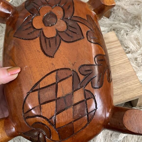 Vintage Decorative Hand Carved Wooden Large Turtle Tortoise Trinket Box W/Lid - Picture 16 of 16